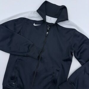 Nike Dri-Fit Full Zip Track Jacket Womens Small Black White Long Sleeve Athletic
